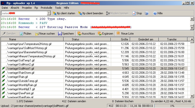 L'écran de ftp-uploader en transfert