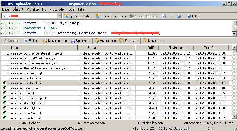 L'cran de ftp-uploader en transfert