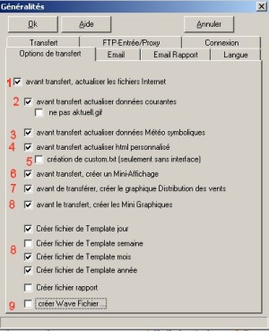 Volet options de transfert