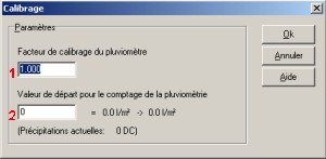 Menu calibrage du pluvio